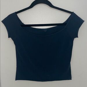 Brandy Melville Navy Blue Cropped Wide Neck Tee | OS